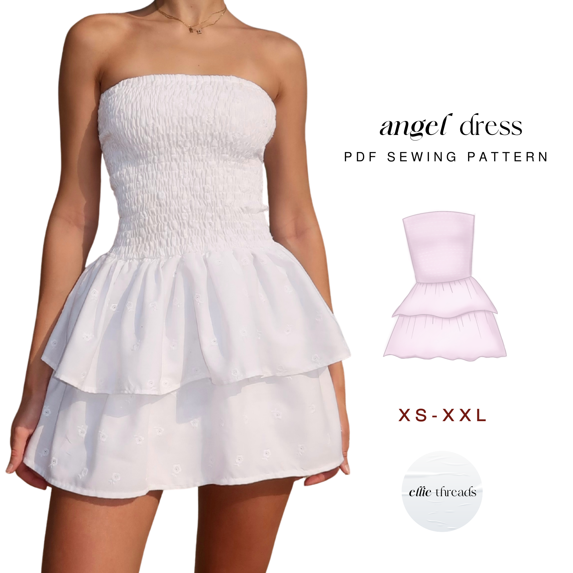 Shirred Ruffle Summer Dress Sewing Pattern: Beginner-Friendly (Digital PDF Download, XS-XXL)