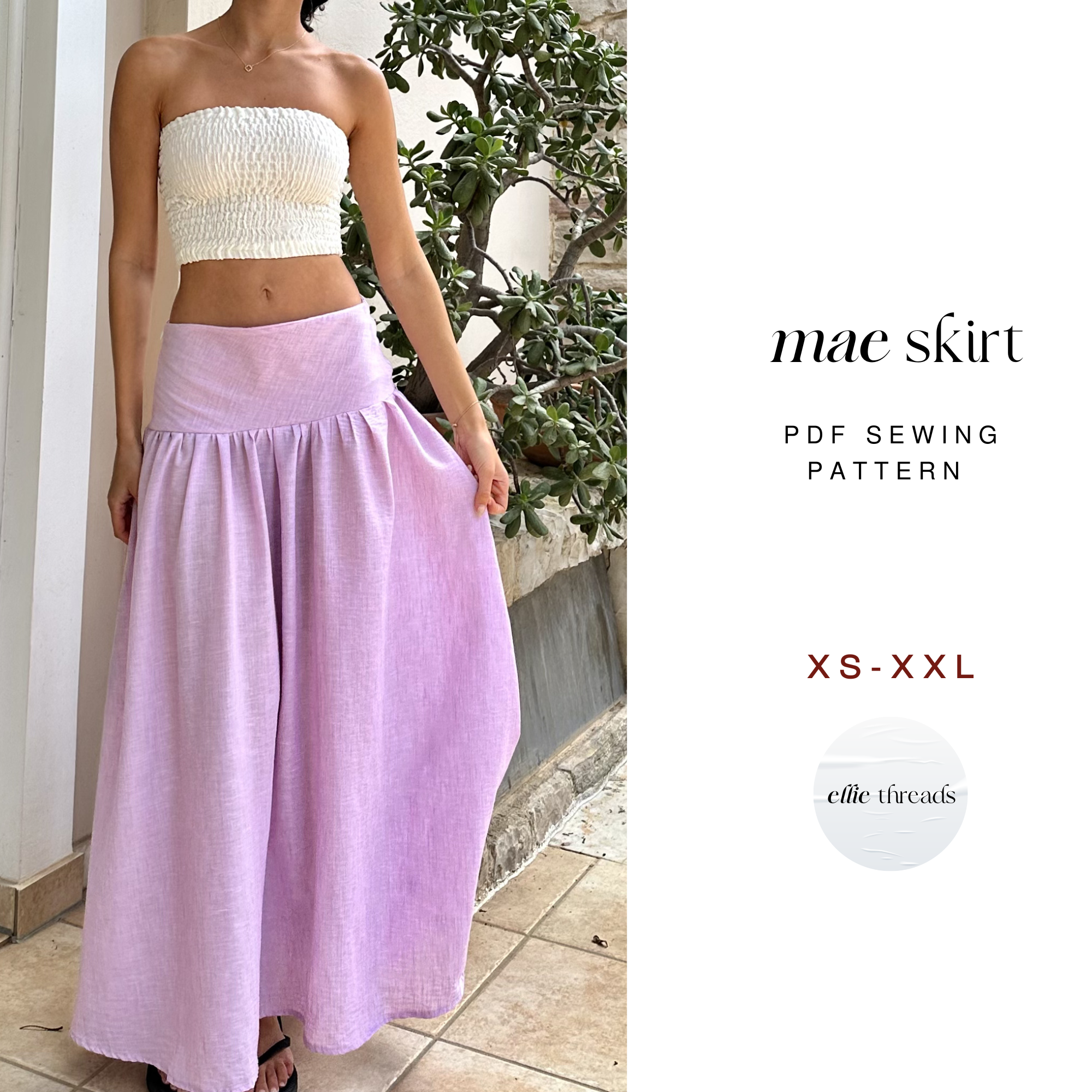 Drop-Waist Gathered Maxi Skirt Sewing Pattern (XS-XXL)