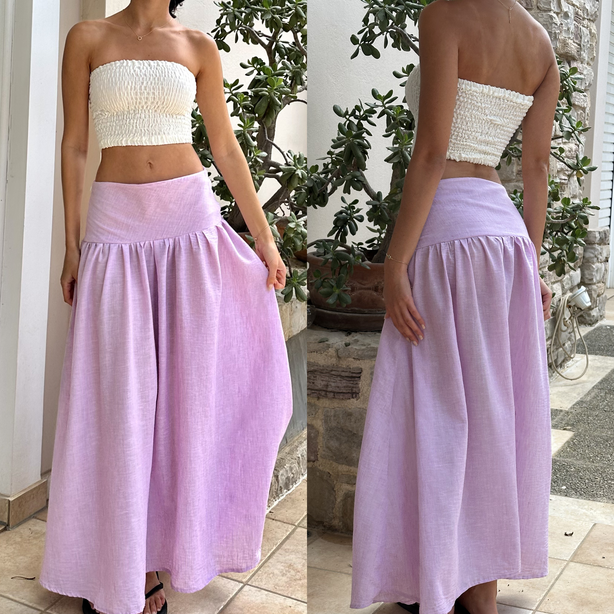Drop-Waist Gathered Maxi Skirt Sewing Pattern (XS-XXL)