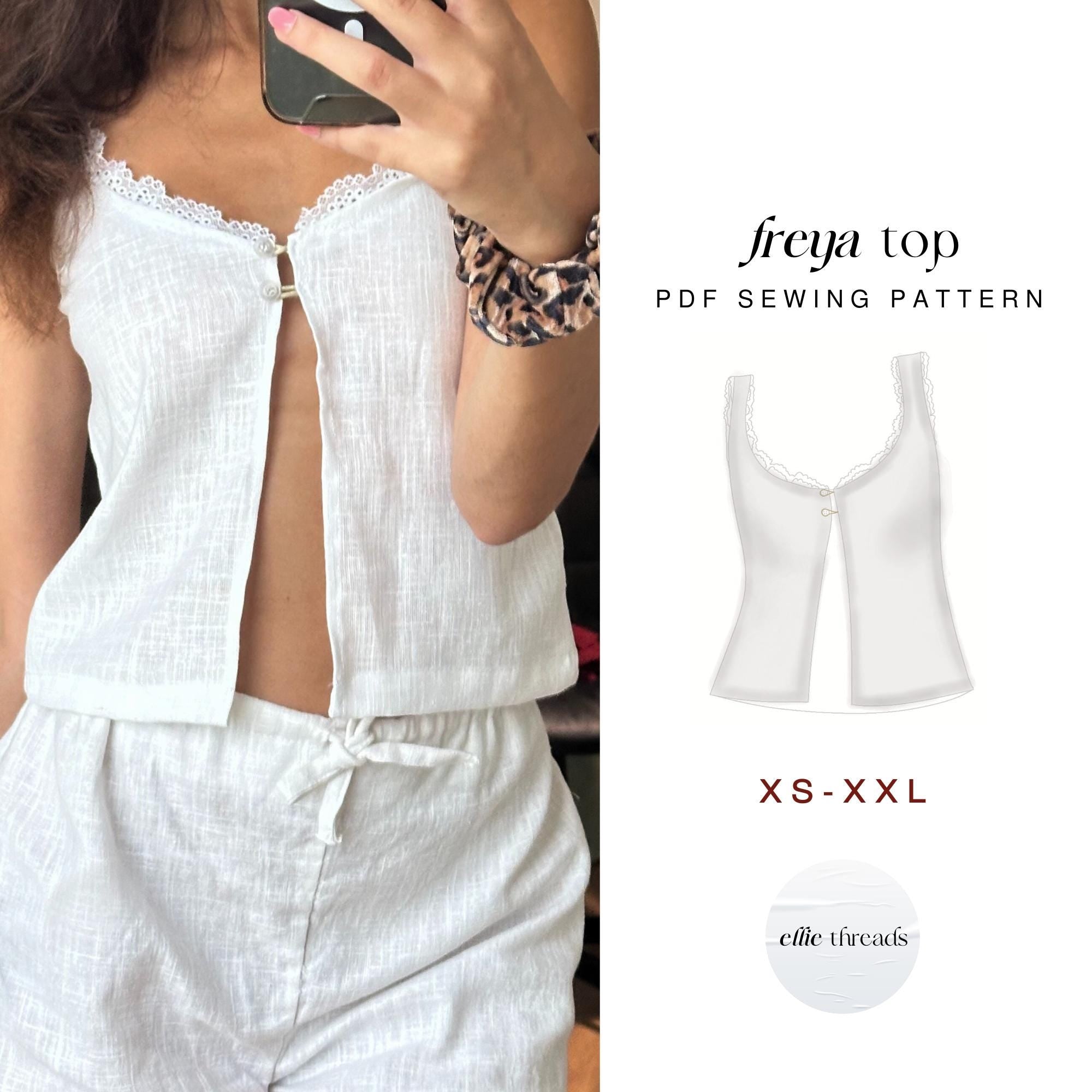 Linen Lace Trim Top Sewing Pattern: Beginner-Friendly (Digital PDF Download, XS-XXL)