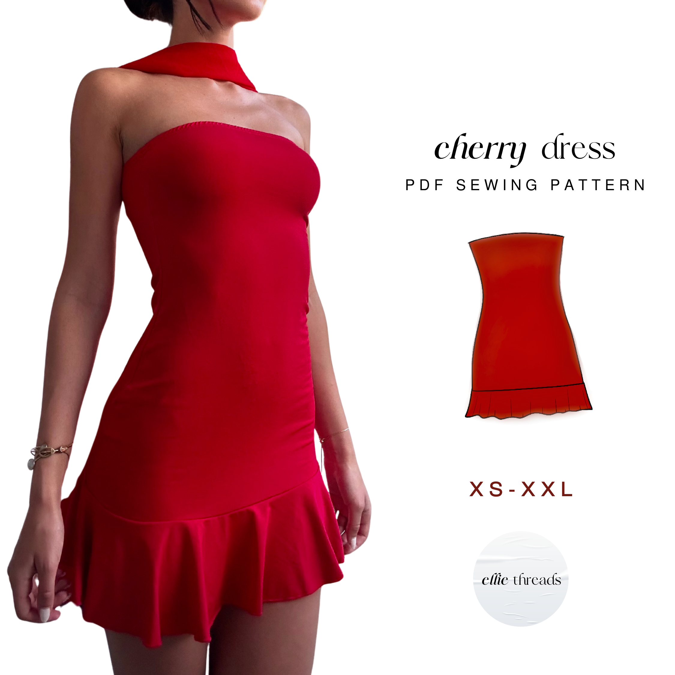 Strapless Ruffled Dress Sewing Pattern: Beginner Friendly (Digital PDF Download, XS-XXL)