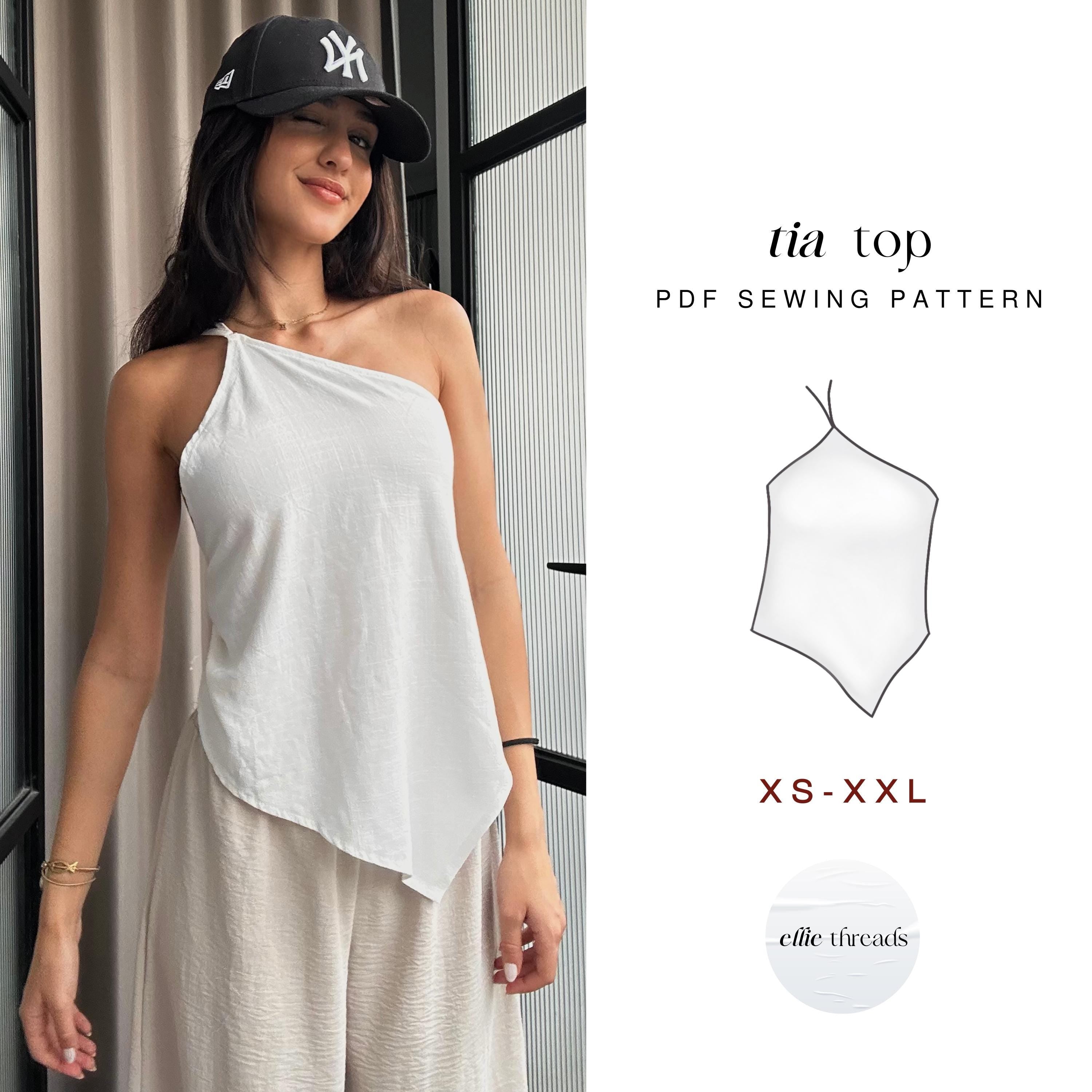 Draped Asymmetric Summer Top Sewing Pattern: Open Back Tie, Beginner-Friendly (Digital PDF Download, XS-XXL)