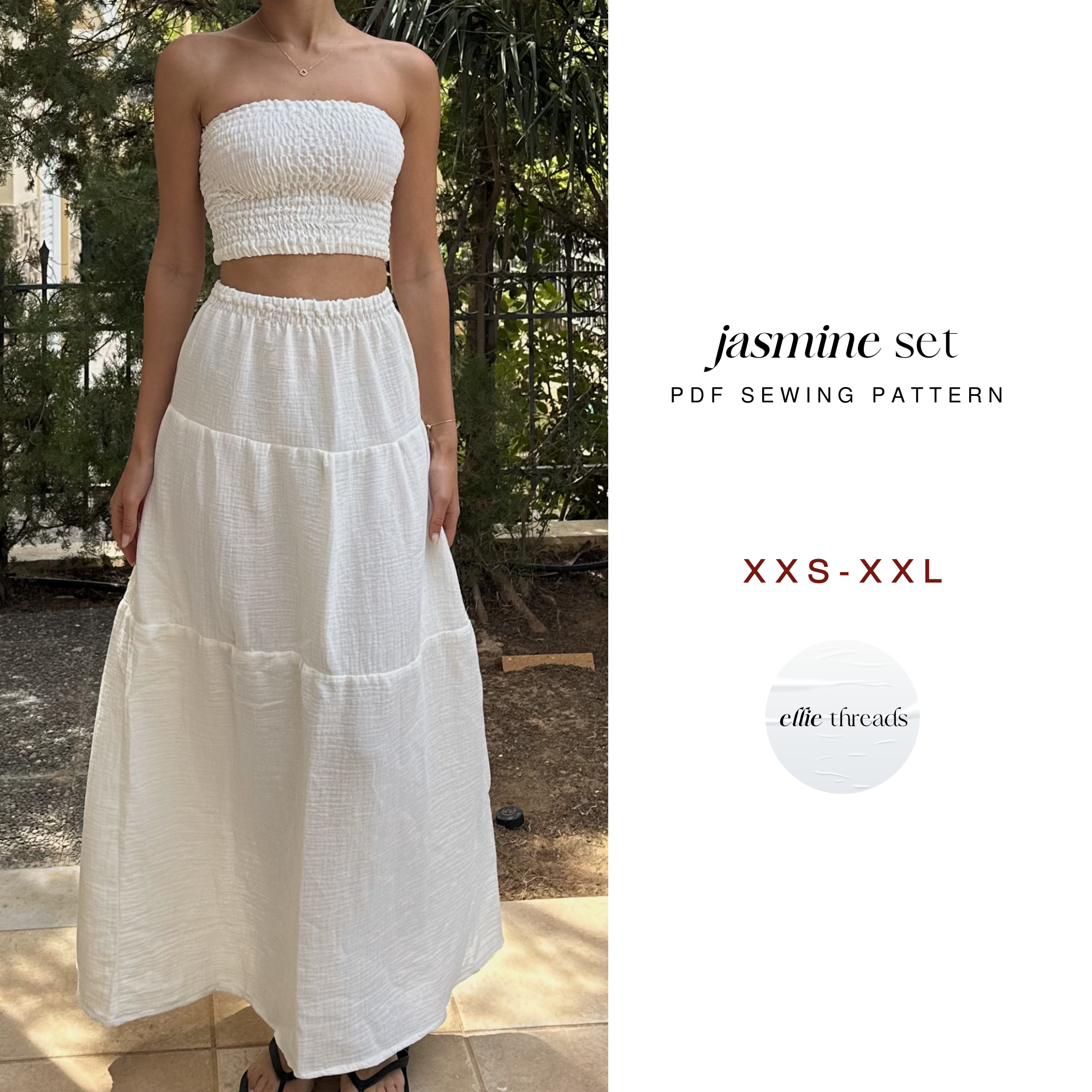 Shirred Tube Top & Maxi Skirt Sewing Pattern (XXS-XXL)