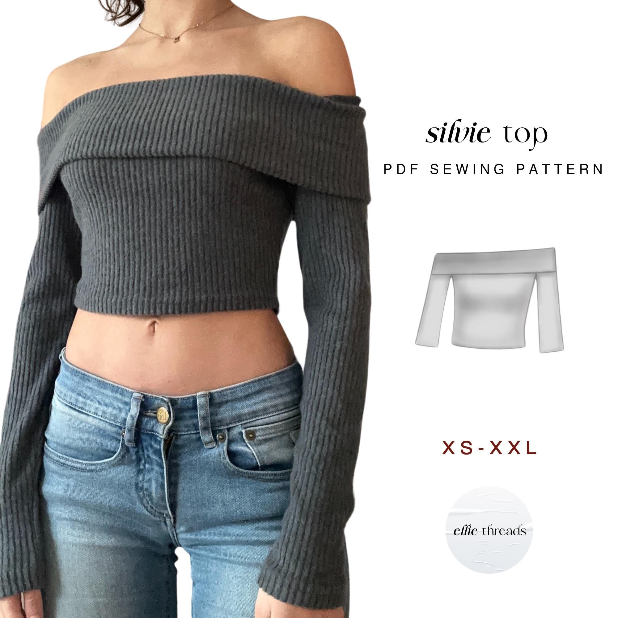 Fold Over Off Shoulder Long-sleeve Top Pattern: Beginner-Friendly (Digital PDF Download, XS-XXL)