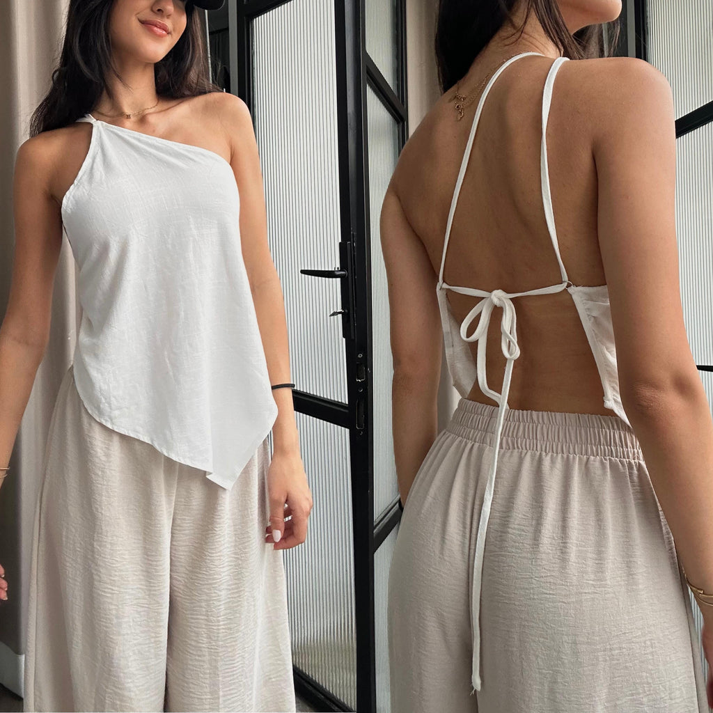 Draped Asymmetric Summer Top Sewing Pattern: Open Back Tie, Beginner-Friendly (Digital PDF Download, XS-XXL)