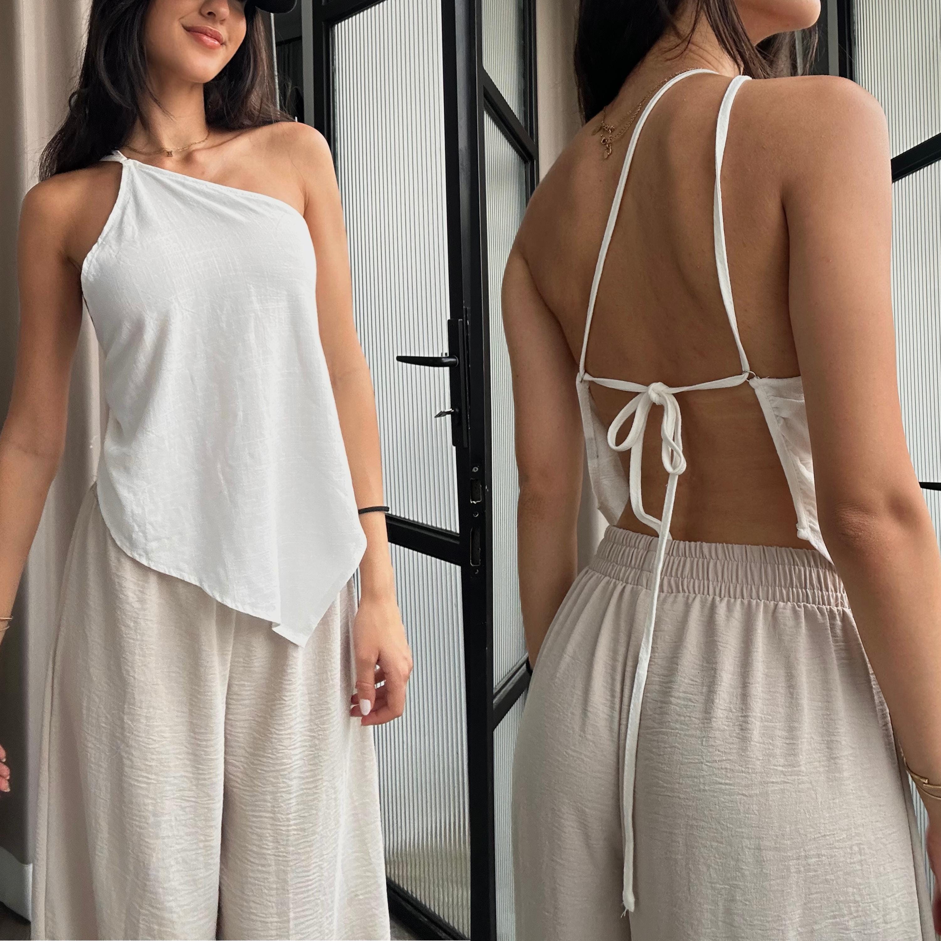Draped Asymmetric Summer Top Sewing Pattern: Open Back Tie, Beginner-Friendly (Digital PDF Download, XS-XXL)