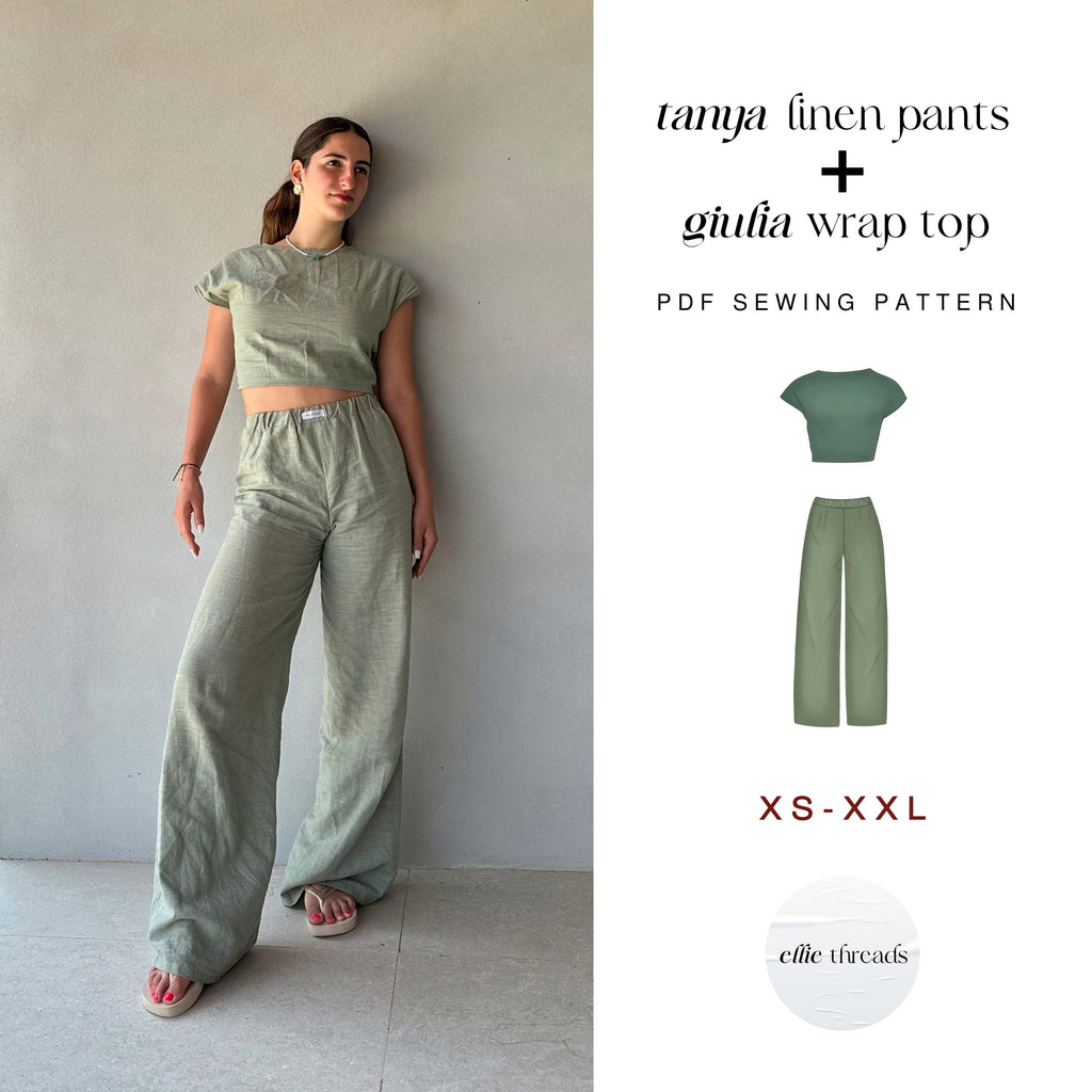 Linen Pants & Wrap Top Sewing Pattern: Beginner Friendly (Digital PDF Download, XS-XXL)