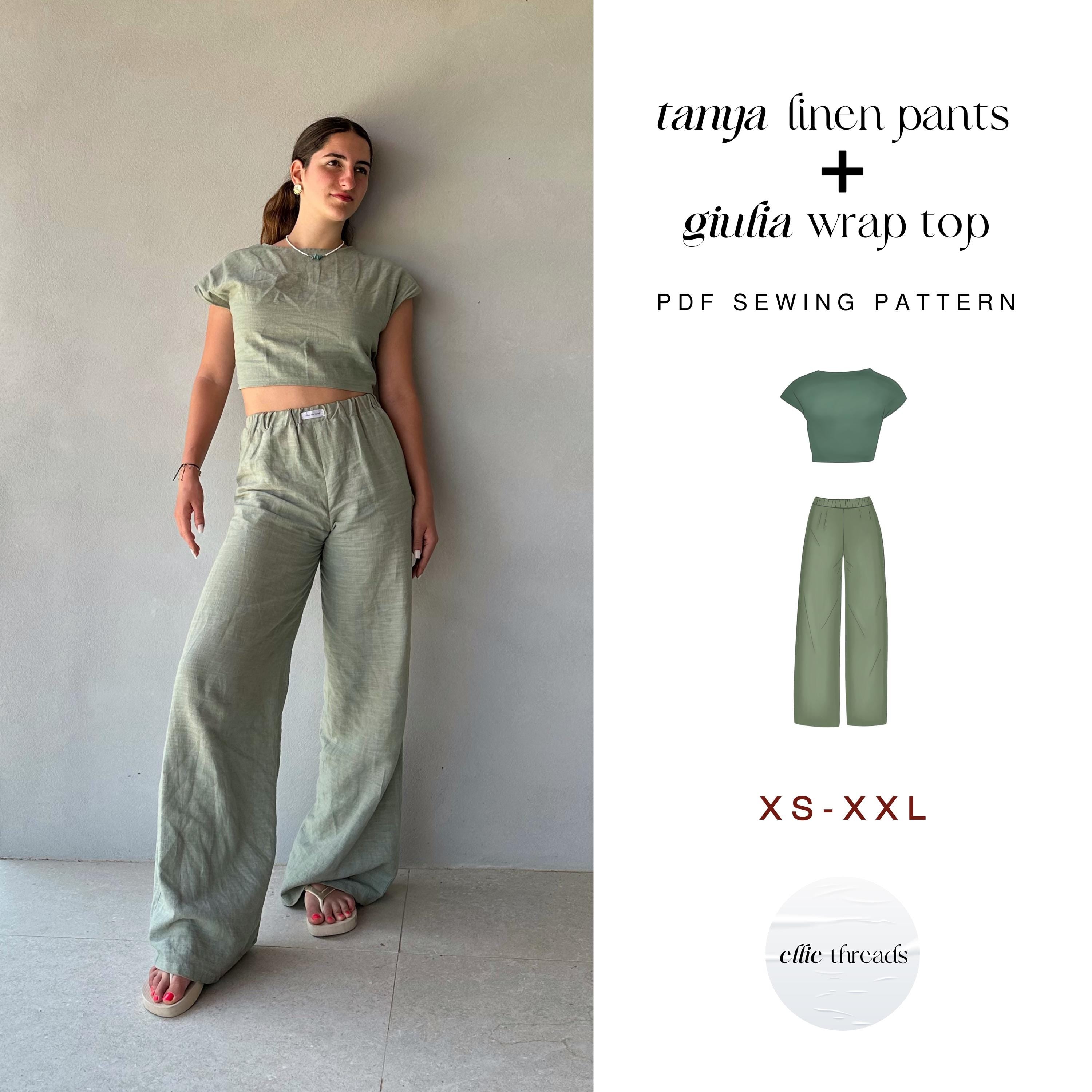 Linen Pants & Wrap Top Sewing Pattern: Beginner Friendly (Digital PDF Download, XS-XXL)