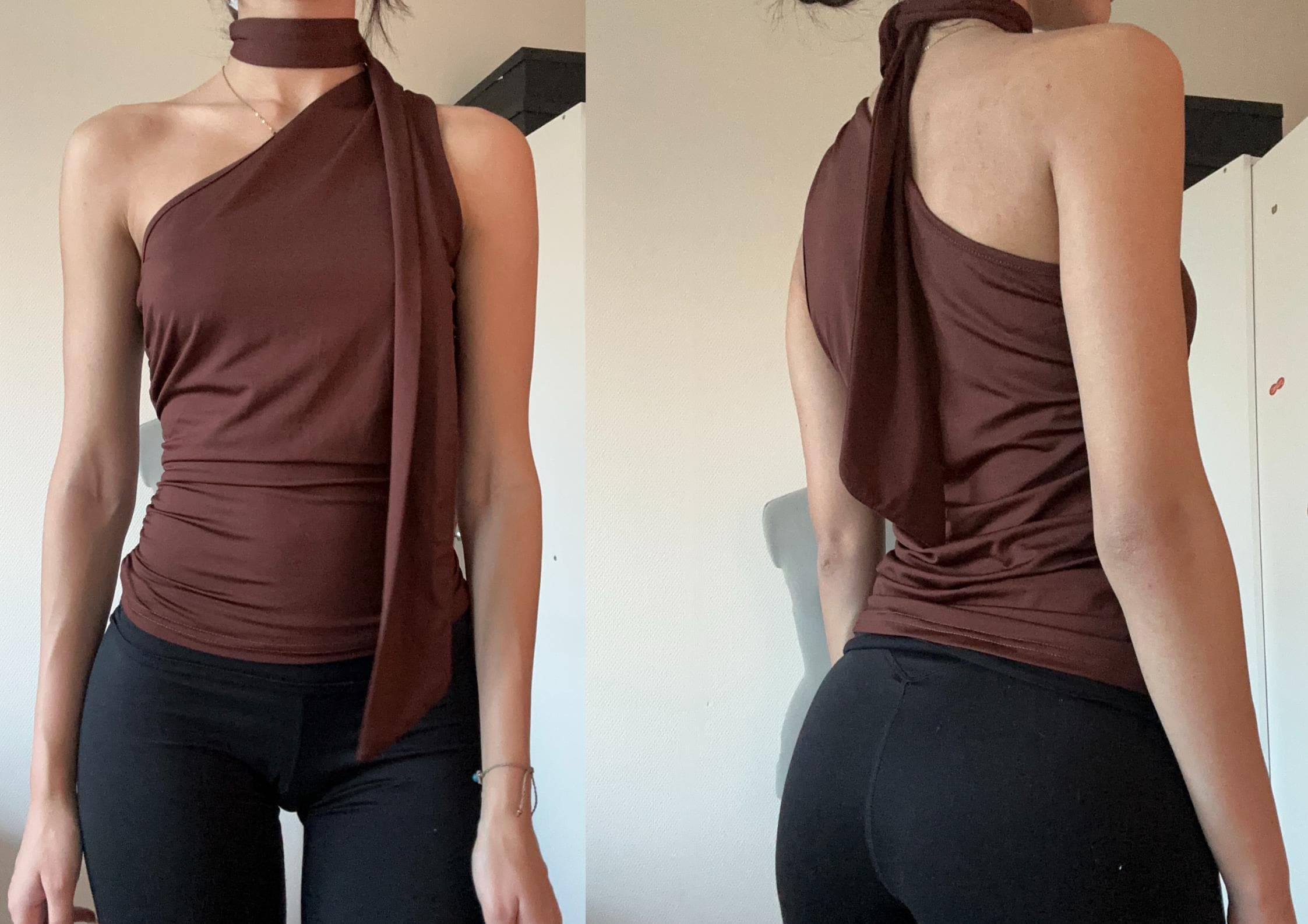 Ruched One Shoulder Top Sewing Pattern with Neck Scarf: Beginner-Friendly (Digital PDF Download, XS-XXL)