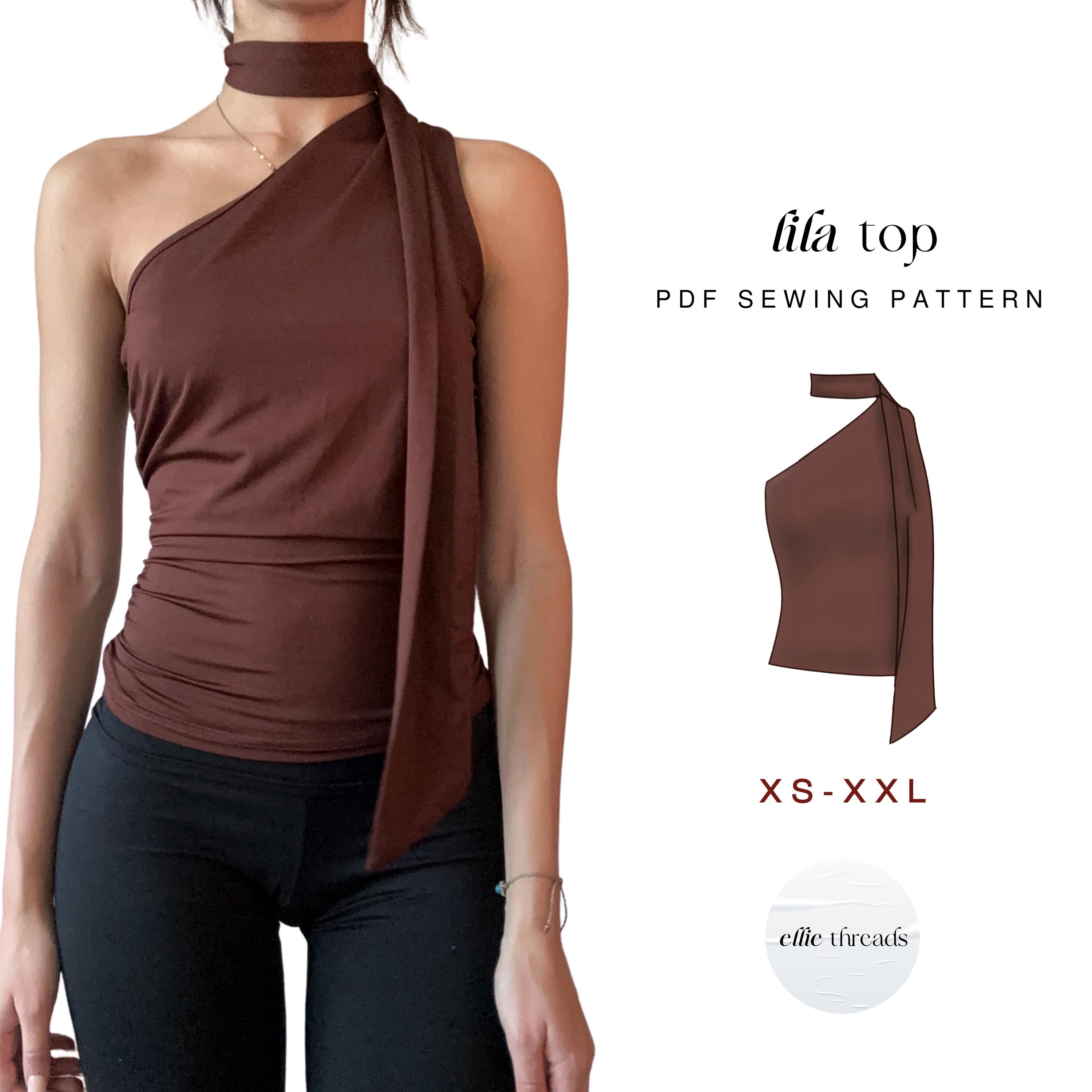 Ruched One Shoulder Top Sewing Pattern with Neck Scarf: Beginner-Friendly (Digital PDF Download, XS-XXL)