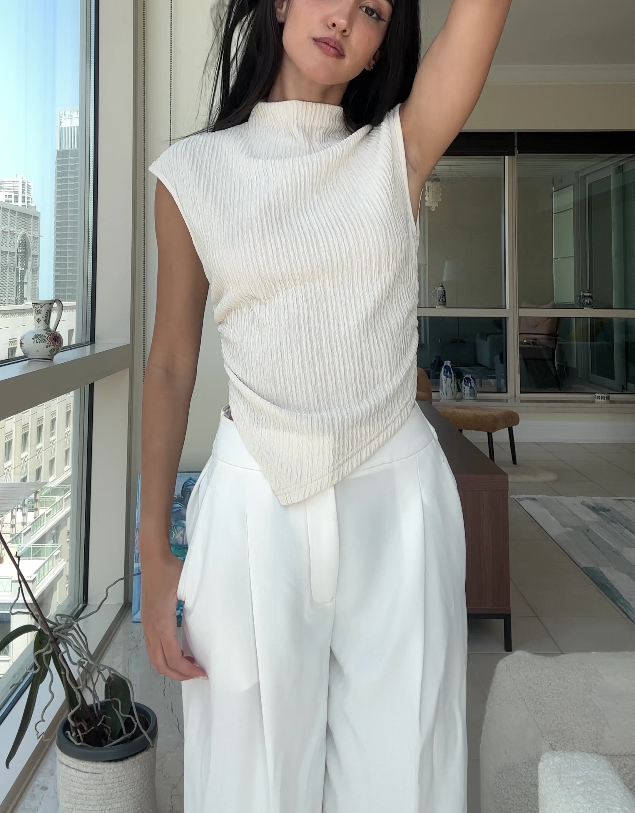 High Neck Asymmetric Top Pattern (XS-XXL)